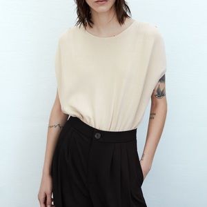 🤍 ZARA Bandage Knit Draped Cap Ruched Shoulder Bodysuit Top
